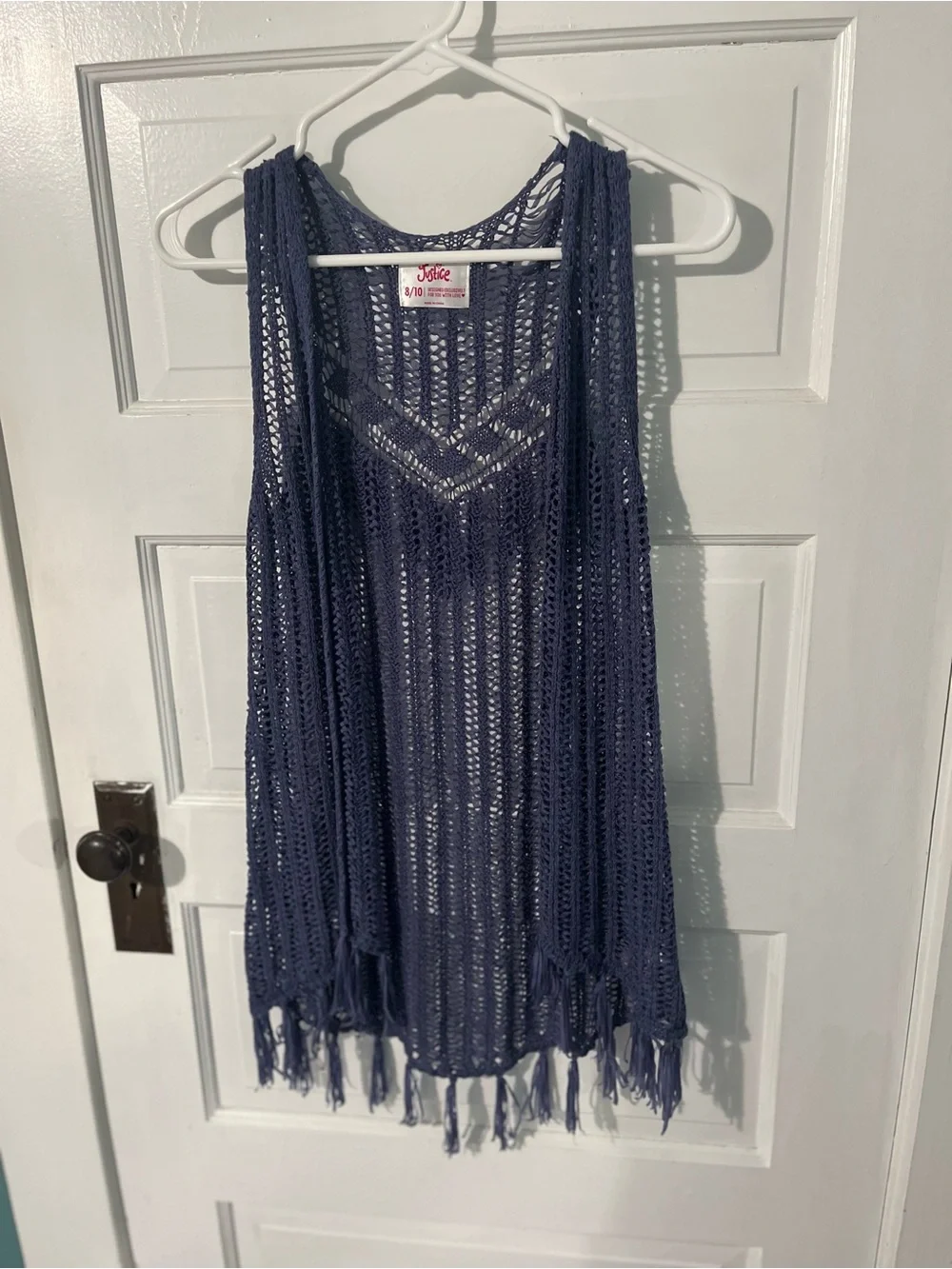 Justice Purple Open-Knit Fringe Vest girl’s size 8/10